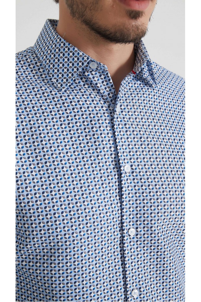 Chemise coupe droite à motifs - Bleu