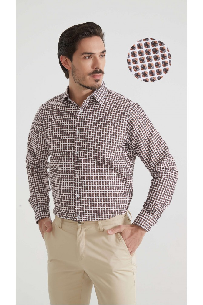 Chemise coupe droite à motifs - Marron