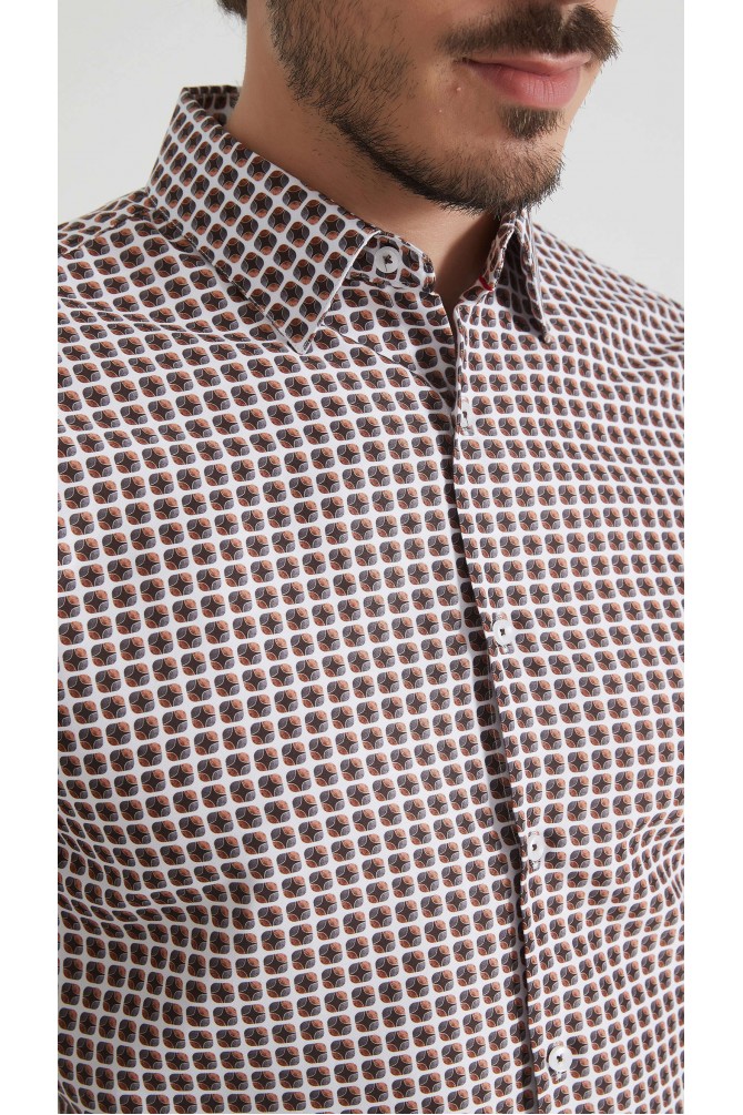 Chemise coupe droite à motifs - Marron