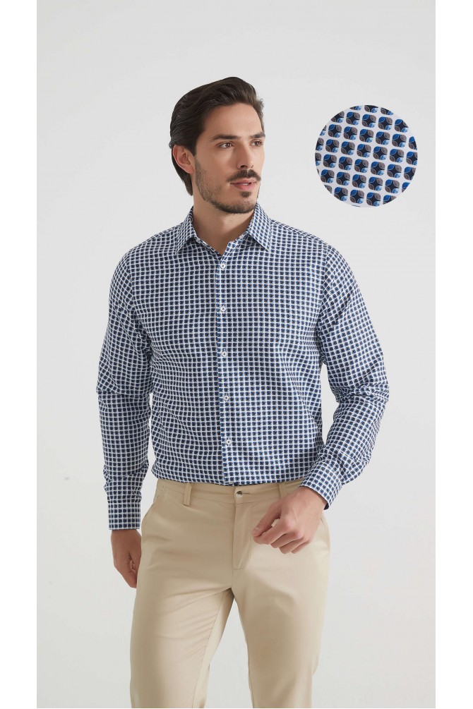 Chemise coupe droite à motifs - Blanc