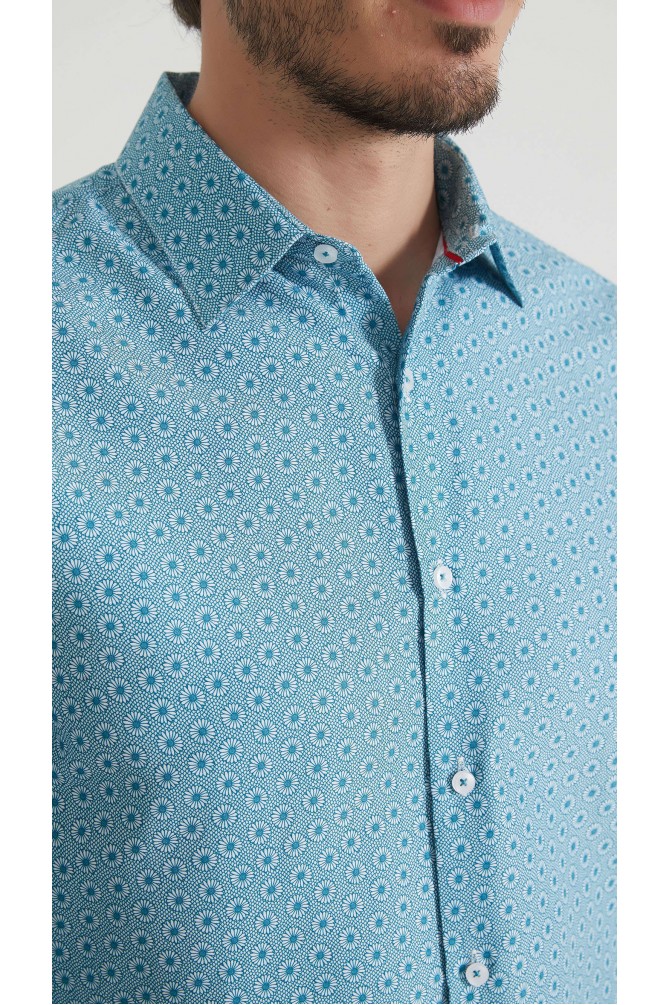 Chemise coupe droite à motifs - Bleu turquoise