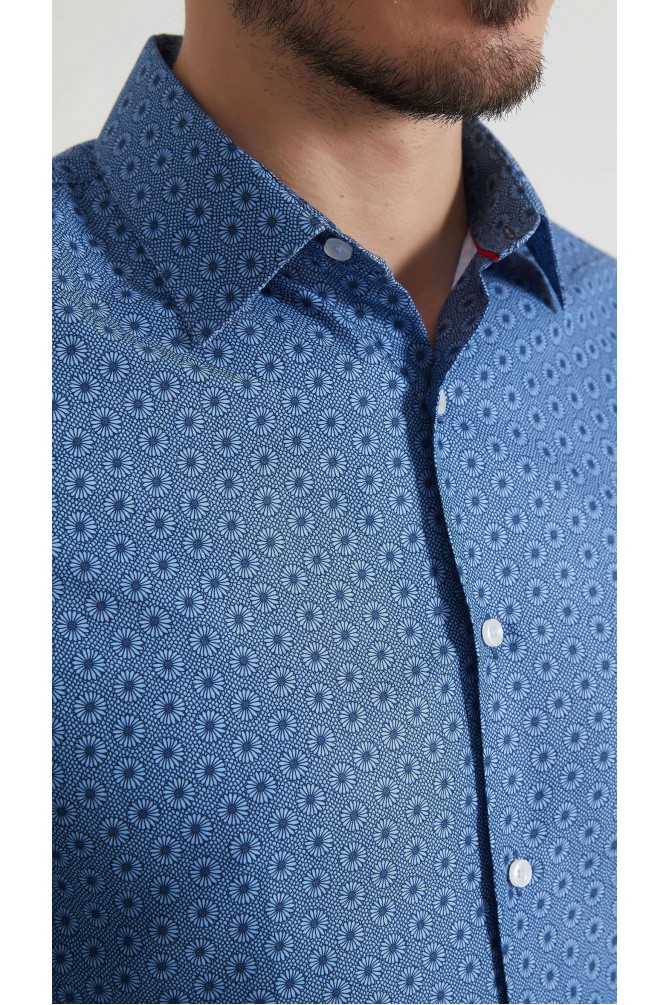Chemise coupe droite à motifs - Bleu
