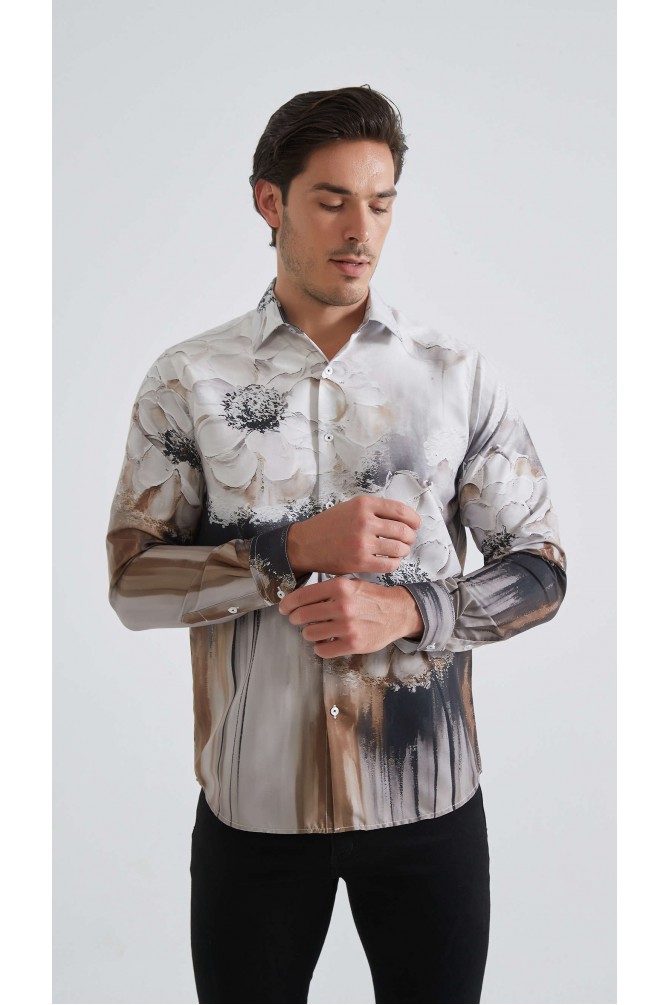 Chemise coupe droite à motifs