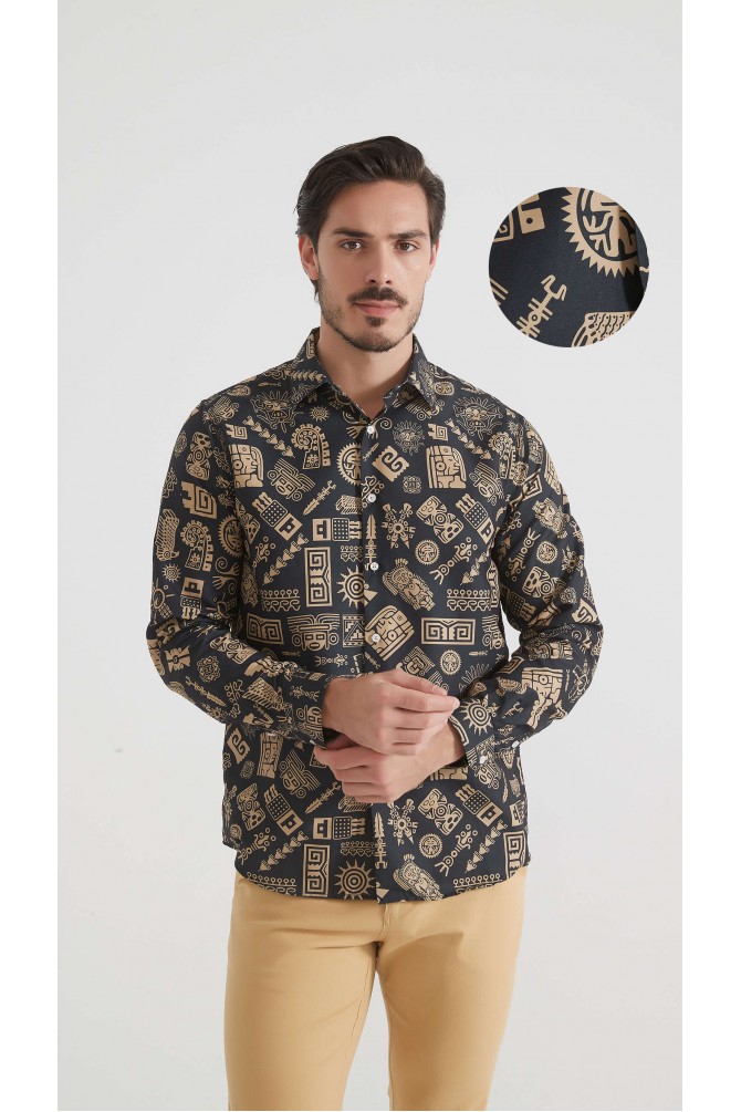 Chemise coupe droite à motifs