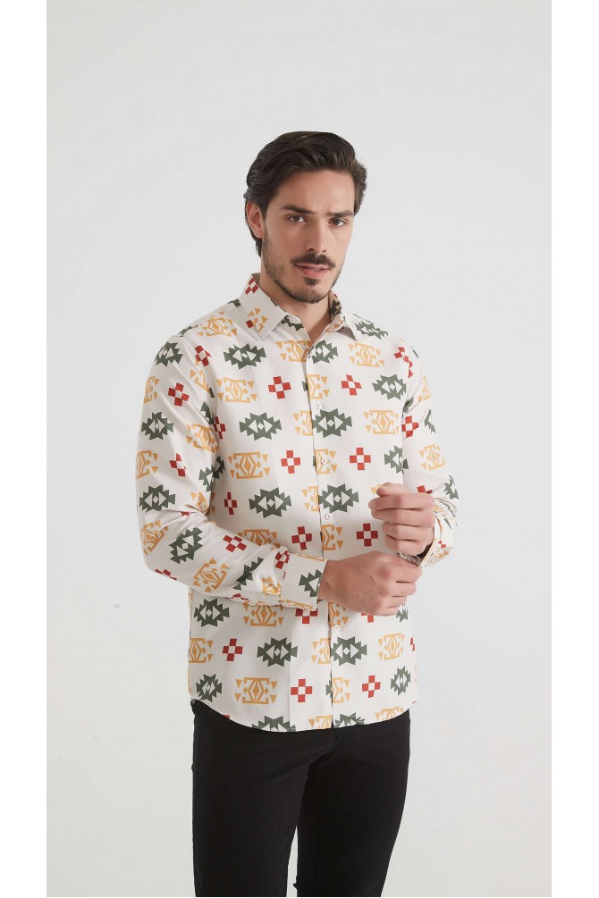 Chemise coupe droite à motifs