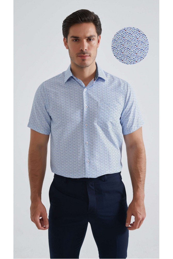 Patterned sleeveless shirt comfort fit - White