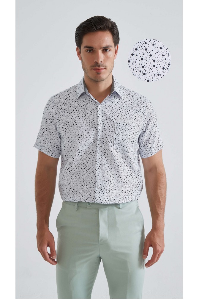 Patterned sleeveless shirt comfort fit - White