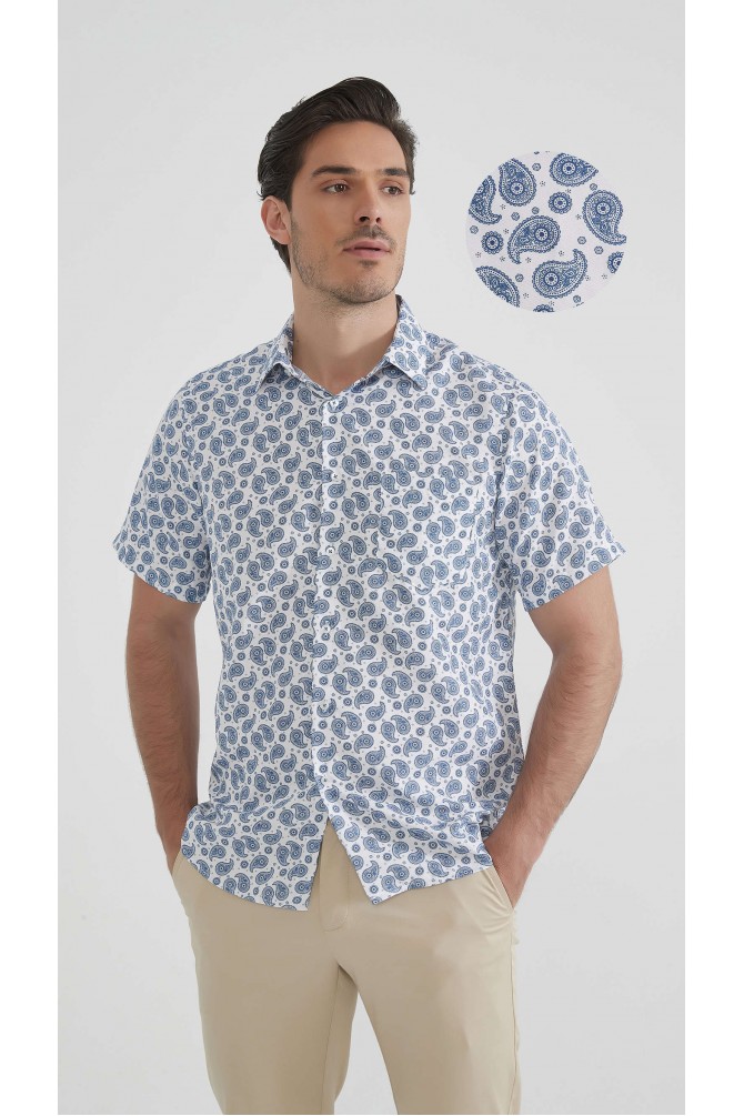 Patterned sleeveless shirt comfort fit - White