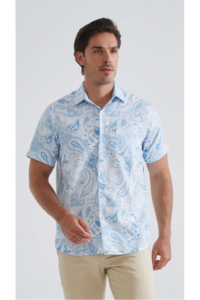 Patterned sleeveless shirt comfort fit - White