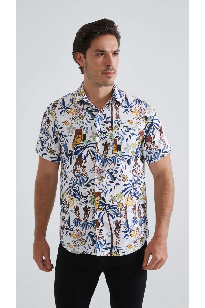 Patterned sleeveless shirt comfort fit - White