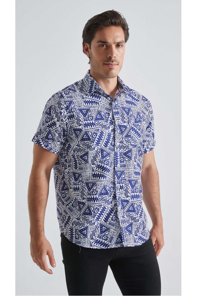 Patterned sleeveless shirt comfort fit - Blue