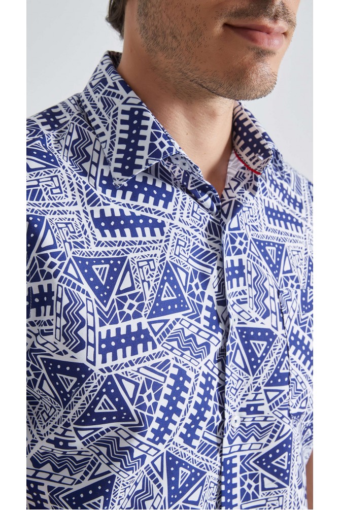 Patterned sleeveless shirt comfort fit - Blue