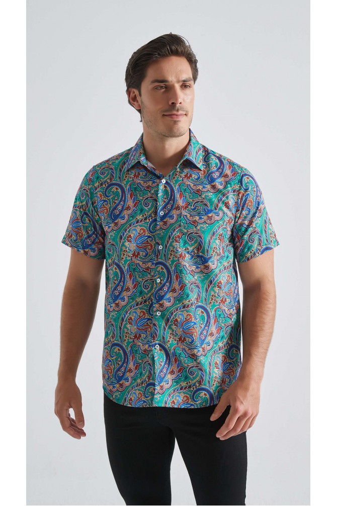 Patterned sleeveless shirt comfort fit - Green