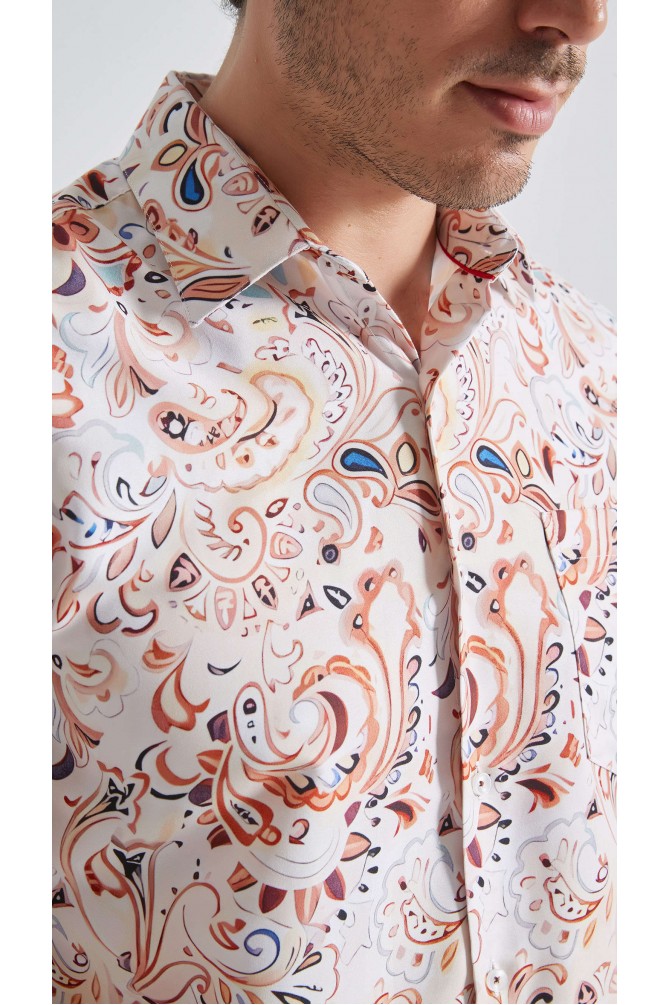 Patterned sleeveless shirt comfort fit - White