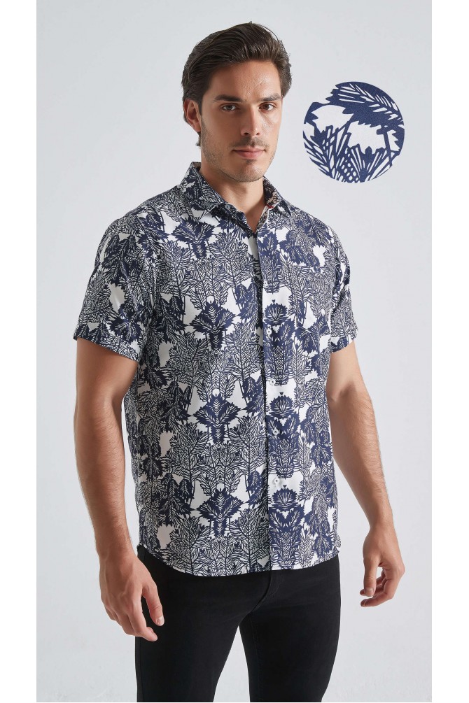 Patterned sleeveless shirt comfort fit - Blue