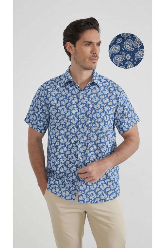 Patterned sleeveless shirt comfort fit - Blue