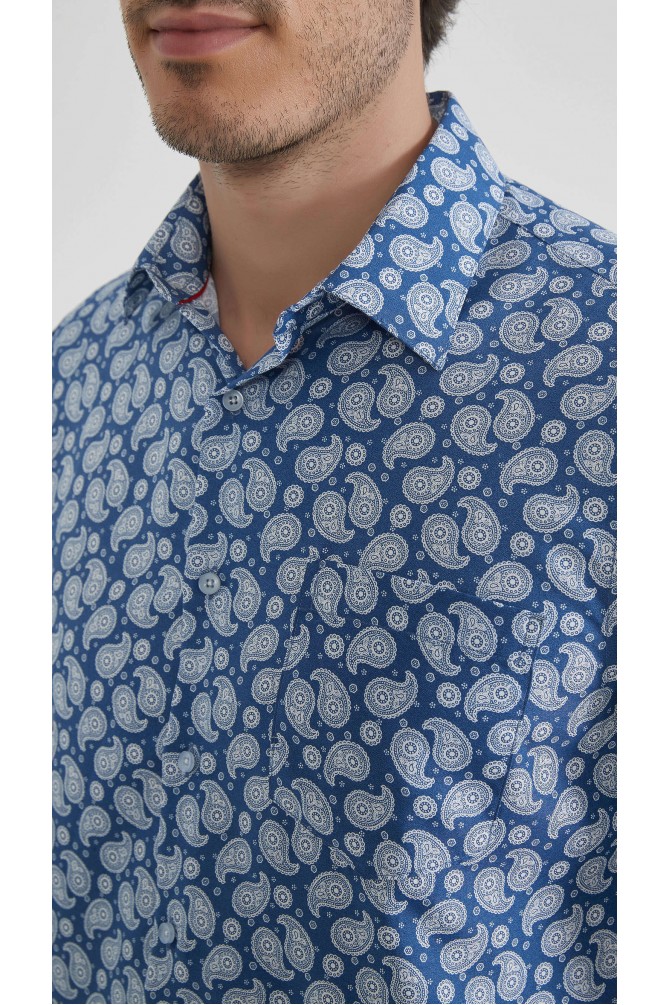 Patterned sleeveless shirt comfort fit - Blue