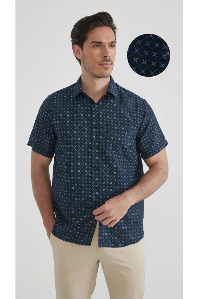 Patterned sleeveless shirt comfort fit - Blue