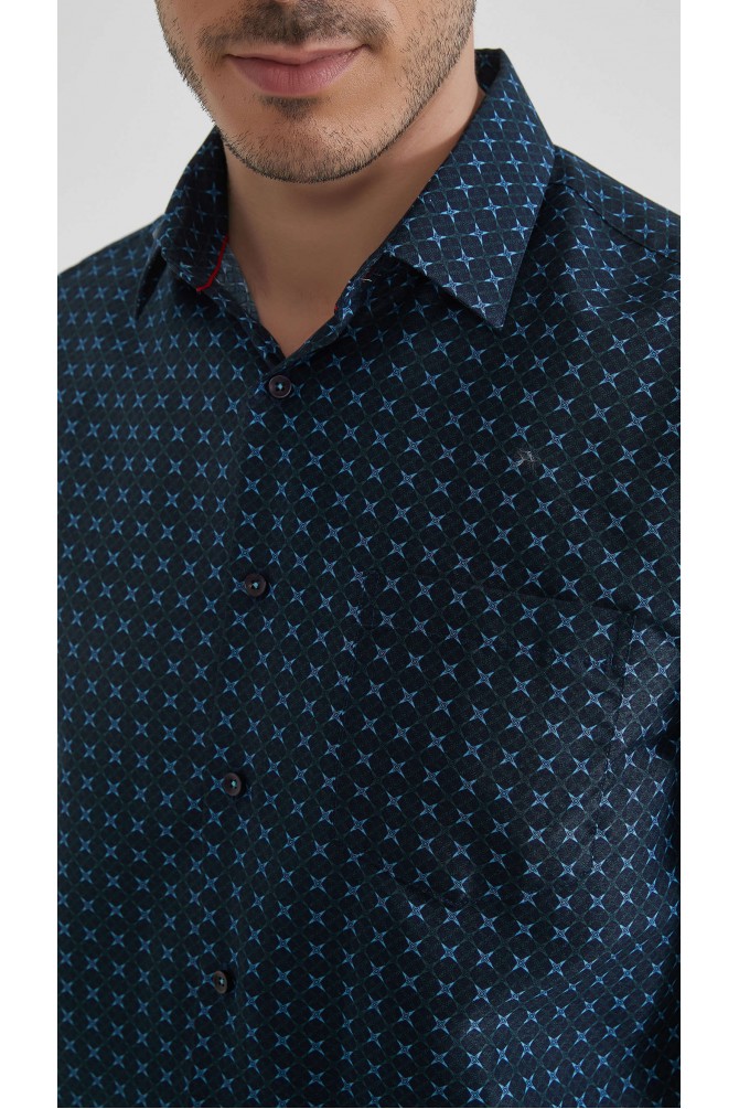 Patterned sleeveless shirt comfort fit - Blue