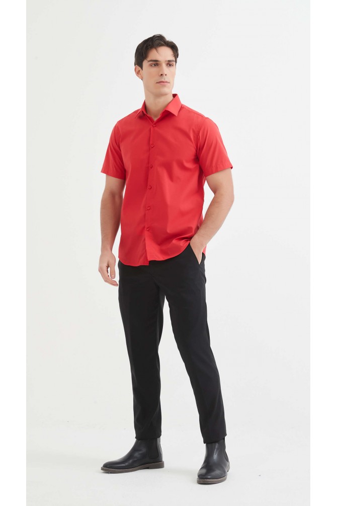 Confort fit non-iron poplin short sleeve shirt