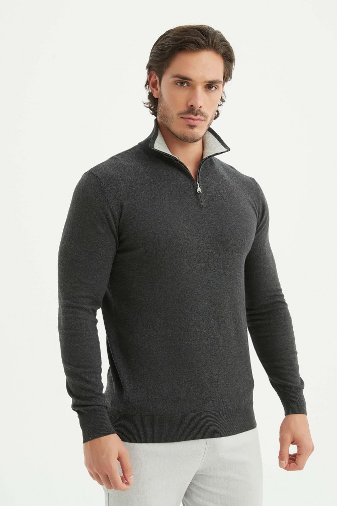 High zip neck jumper in cotton