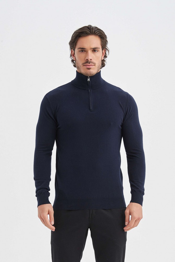 High zip neck jumper in cotton