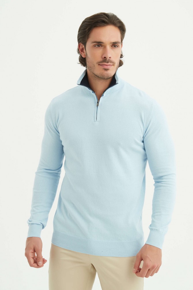 High zip neck jumper in cotton