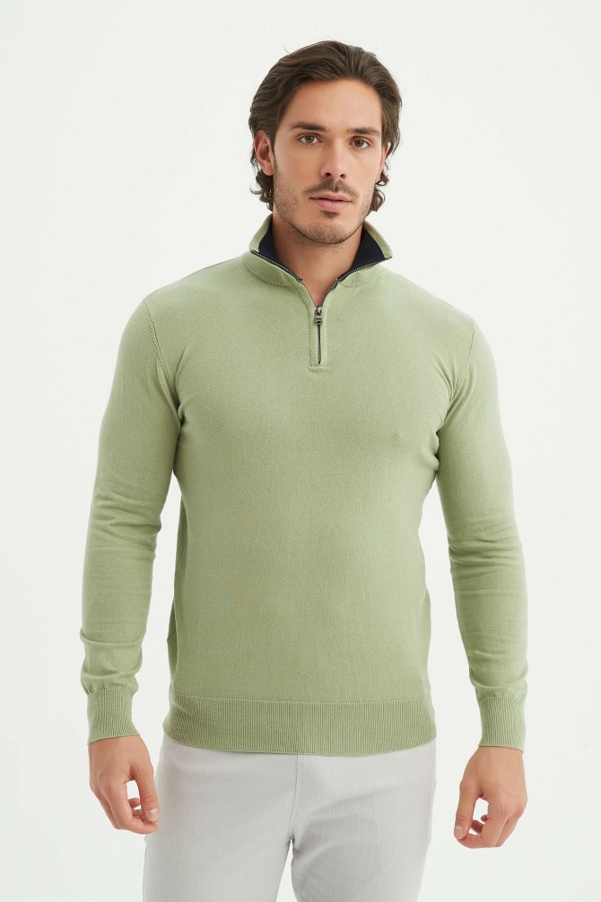 High zip neck jumper in cotton