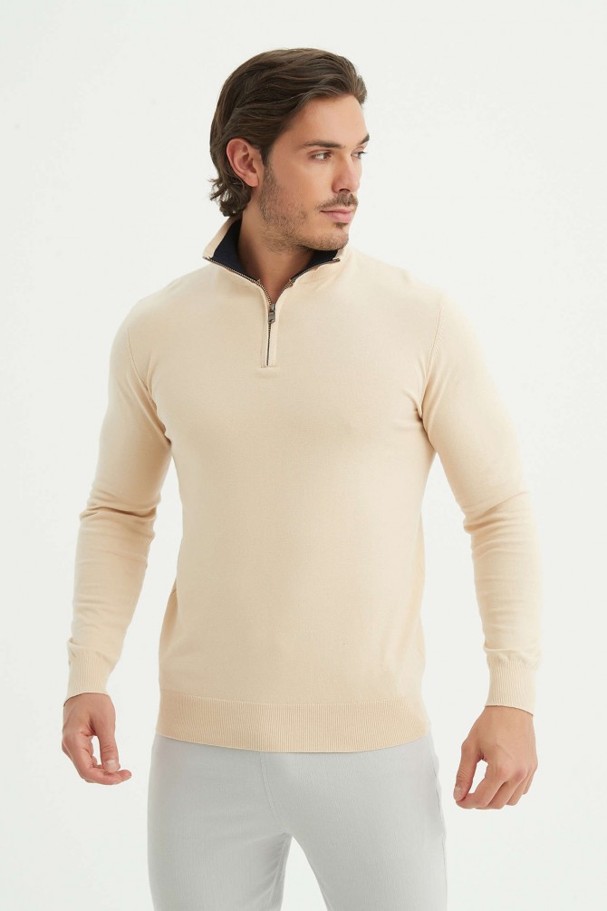 High zip neck jumper in cotton