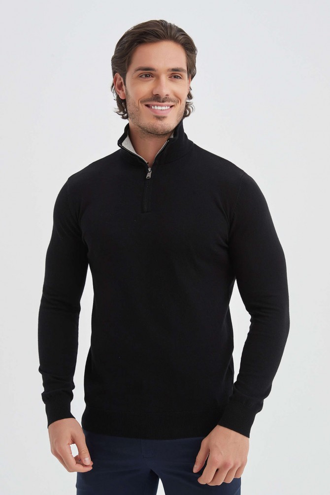 High zip neck jumper in cotton