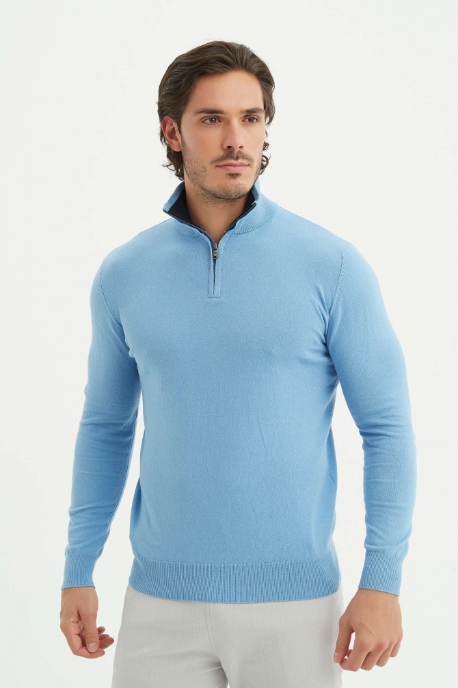 High zip neck jumper in cotton