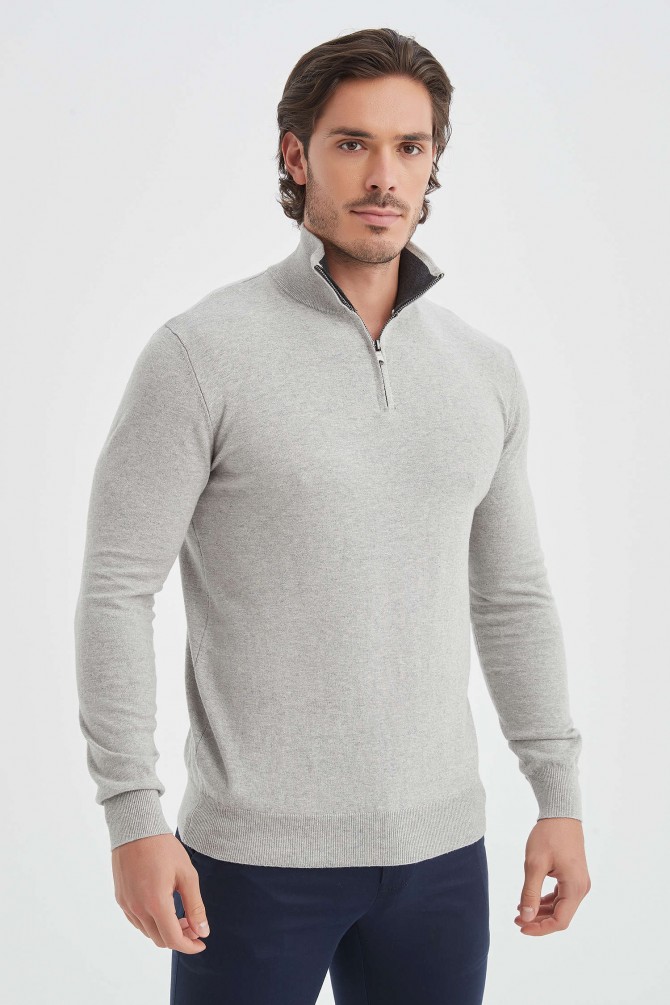 High zip neck jumper in cotton