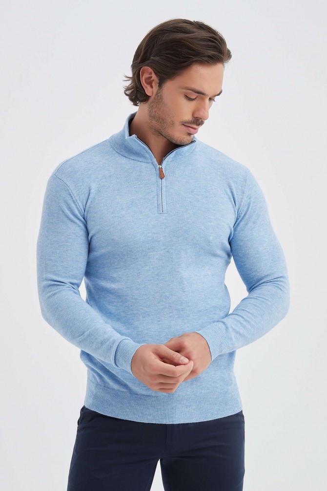 High zip neck jumper "CASHMERE TOUCH"
