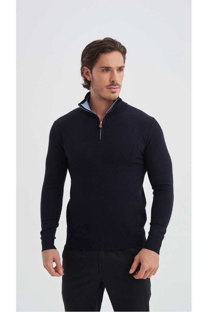 High zip neck jumper "CASHMERE TOUCH"