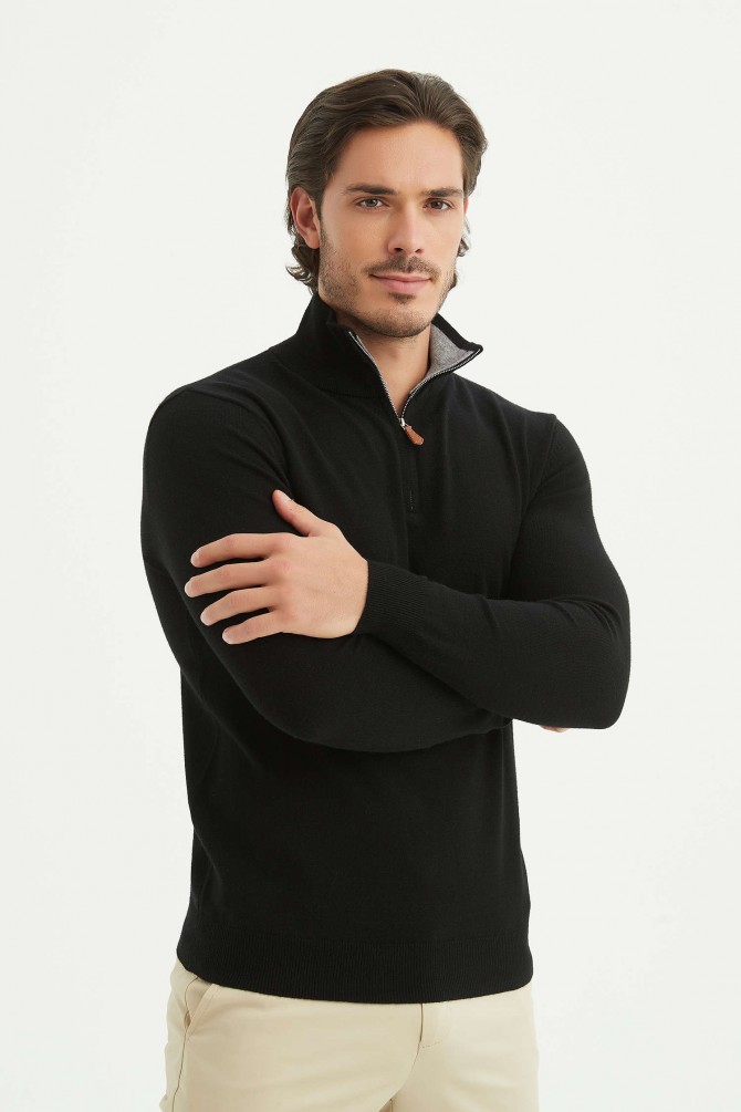 High zip neck jumper "CASHMERE TOUCH"