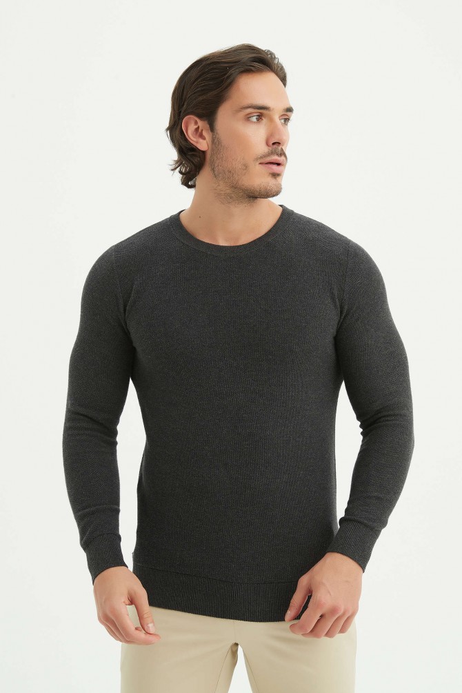 Crew neck jumper in pique cotton