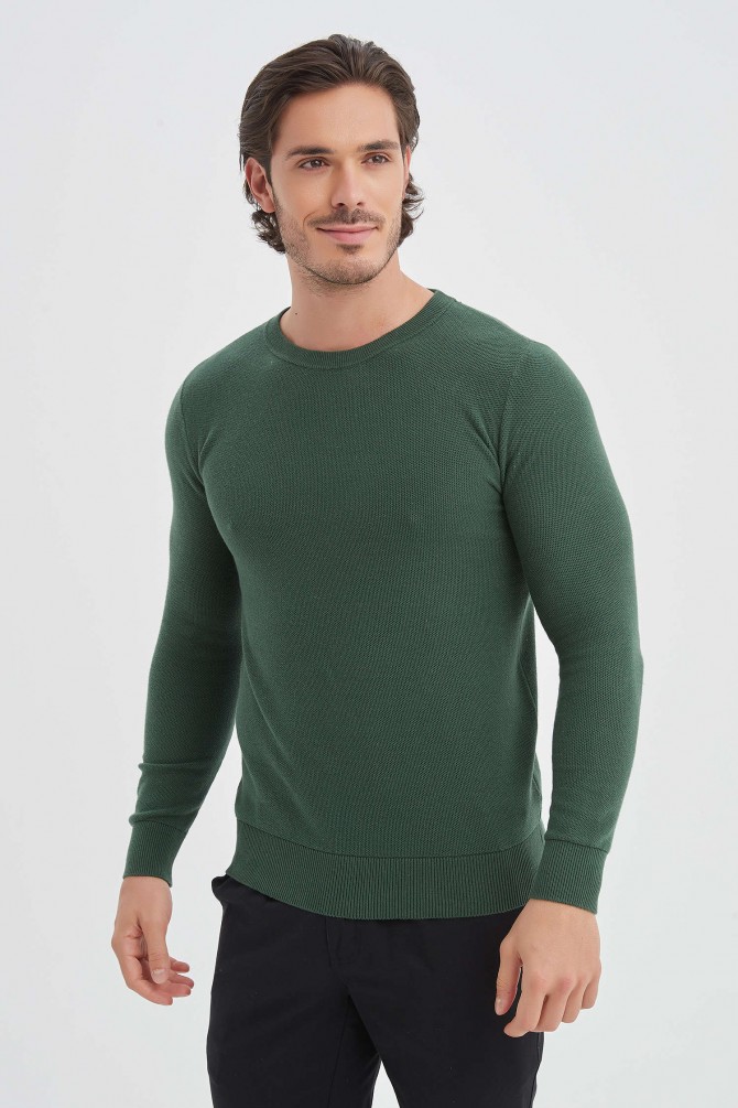 Crew neck jumper in pique cotton