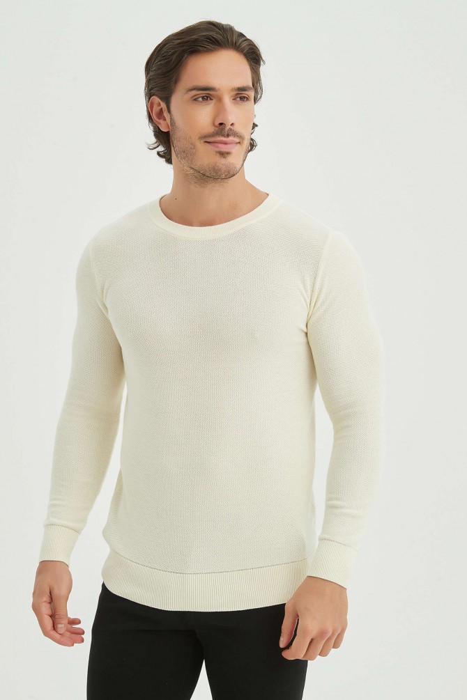 Crew neck jumper in pique cotton