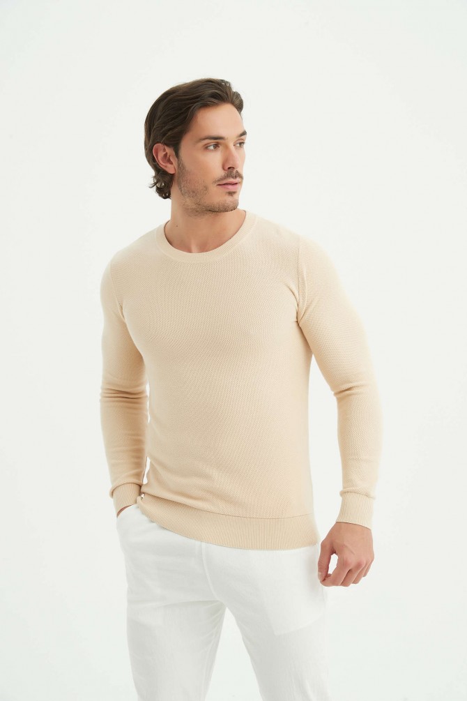 Crew neck jumper in pique cotton