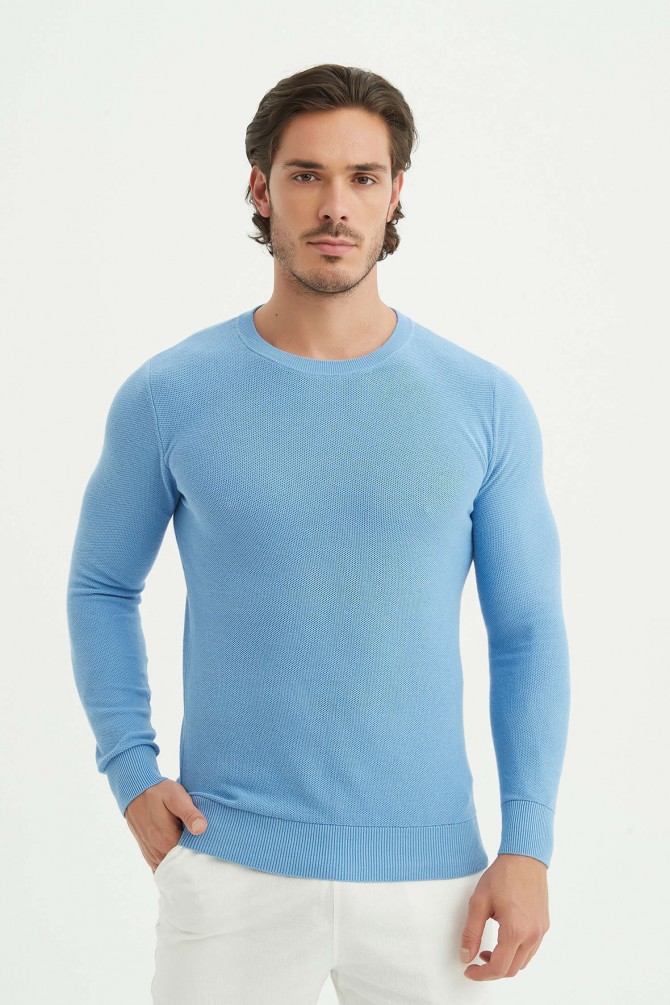 Crew neck jumper in pique cotton