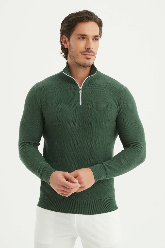 High zip neck jumper cotton piqué