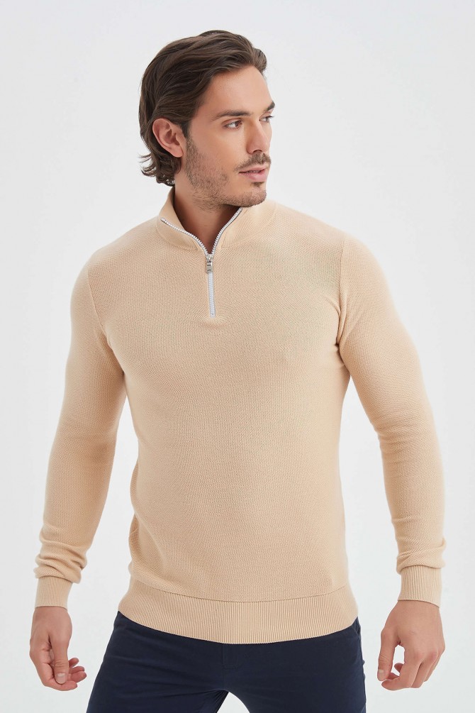 High zip neck jumper cotton piqué