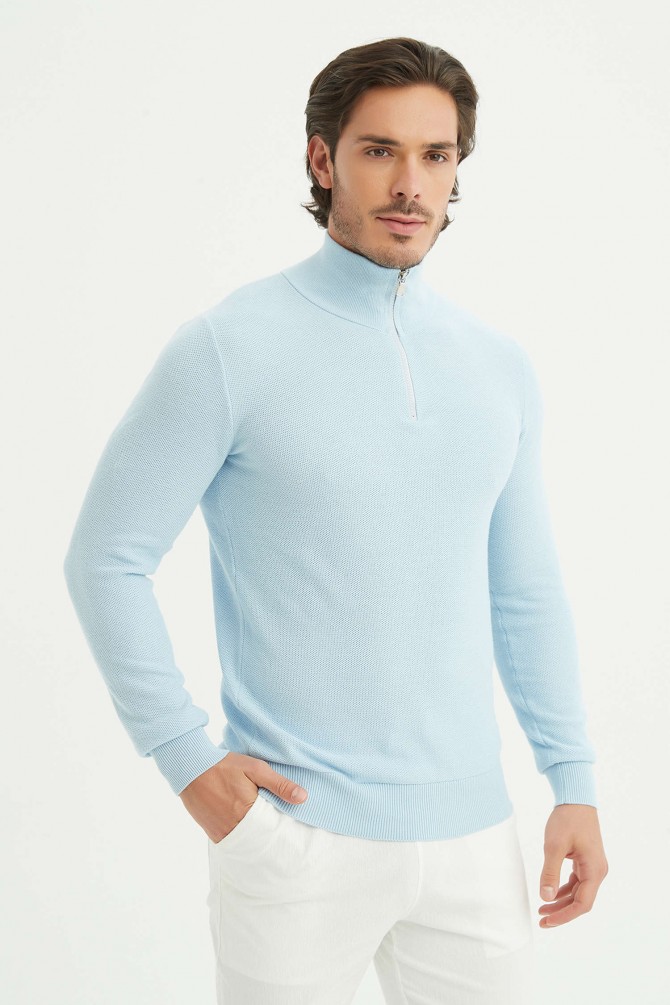High zip neck jumper cotton piqué