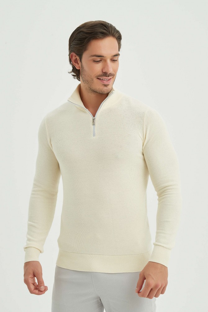 High zip neck jumper cotton piqué