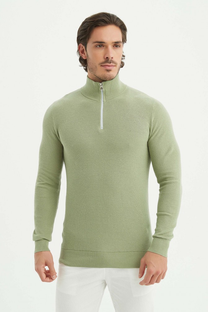 High zip neck jumper cotton piqué