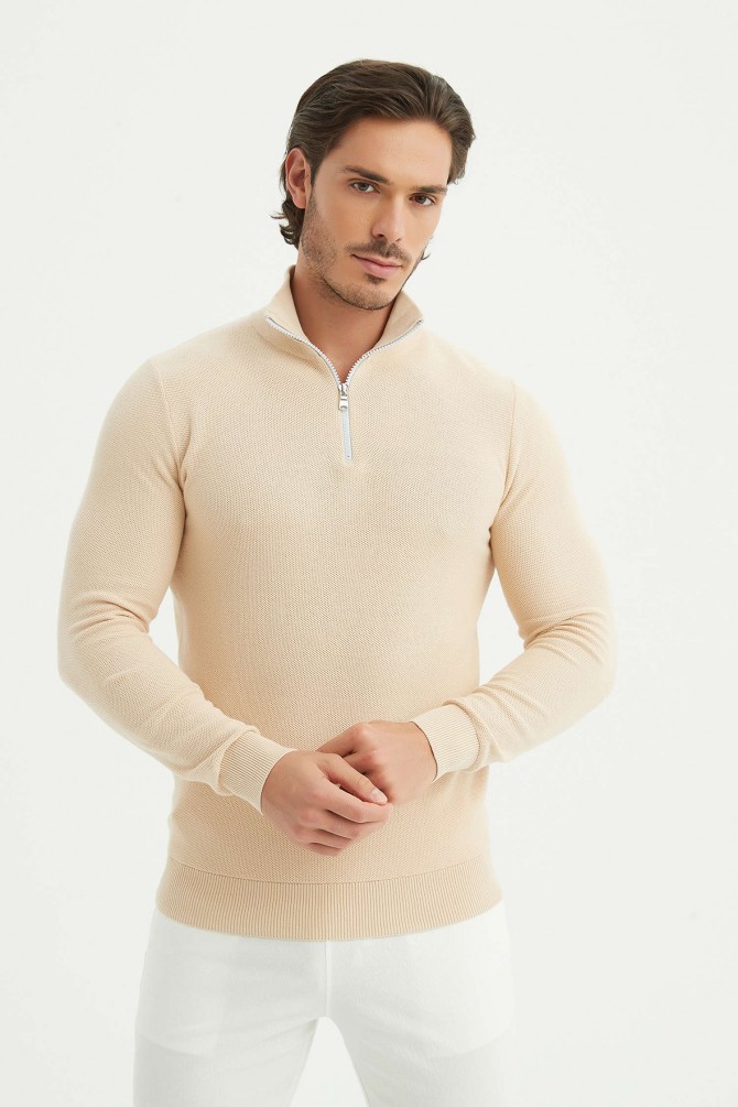 High zip neck jumper cotton piqué