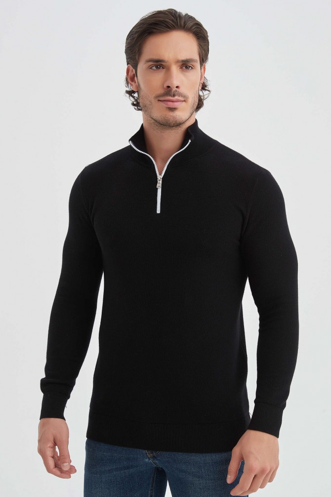 High zip neck jumper cotton piqué