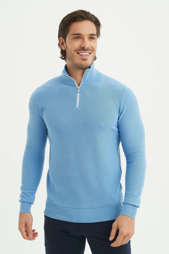 High zip neck jumper cotton piqué