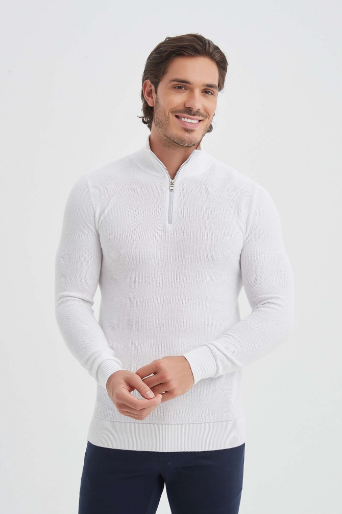 High zip neck jumper cotton piqué