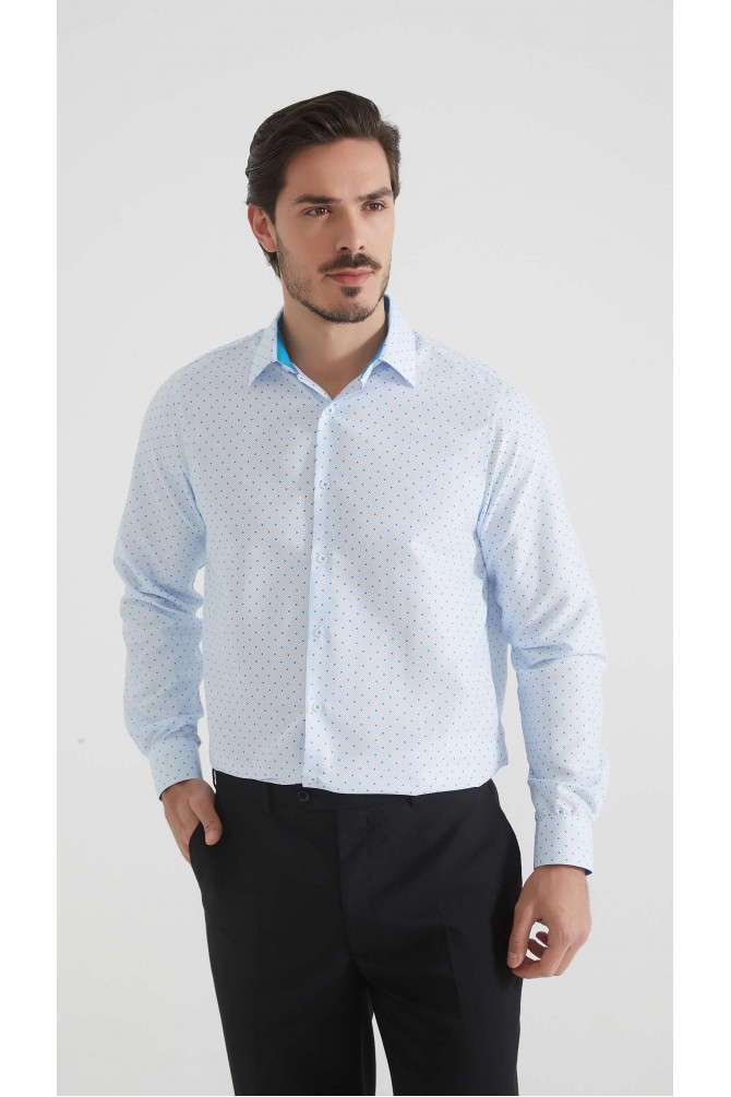 Chemise coupe droite à motifs - Blanc